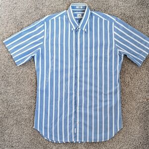 Men's Peter Millar Blue Vertical Stripe Poplin Short Sleeve Button Up Shirt Sz M